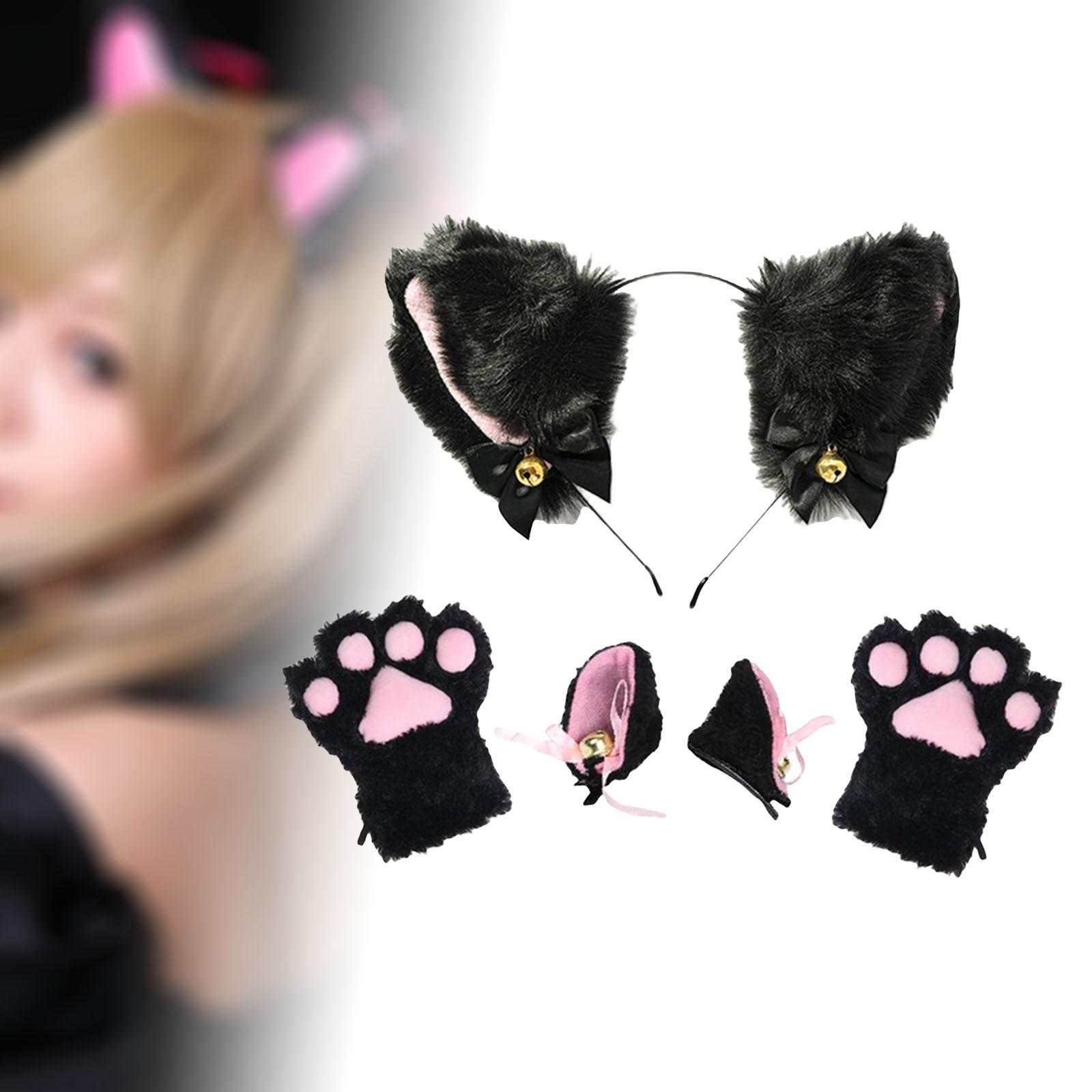 Faux Fur Cat Ears Headband and Claw  for Halloween Fancy Dress Props
