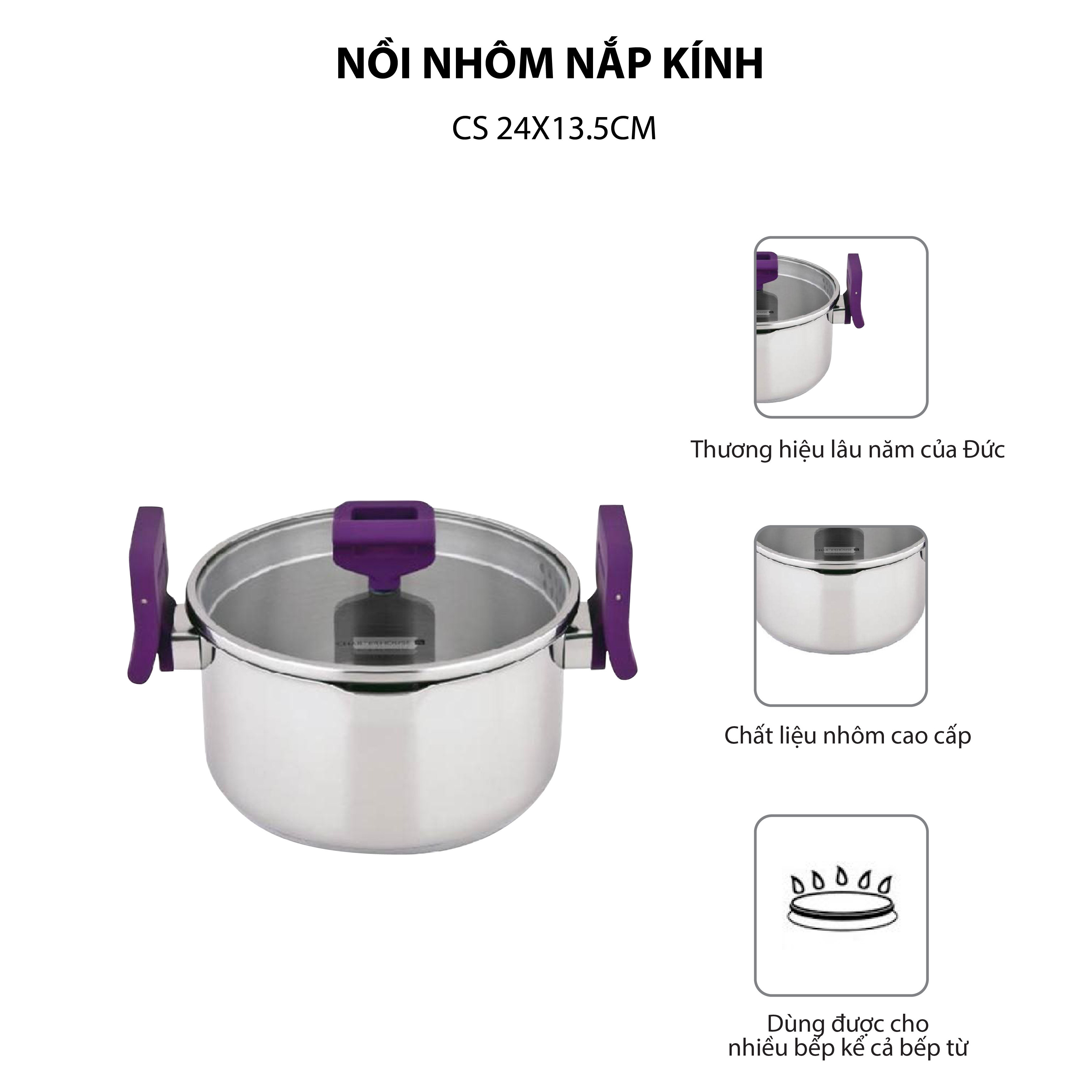 Nồi nhôm nắp kính CS 24x13.5cm 010420101-24