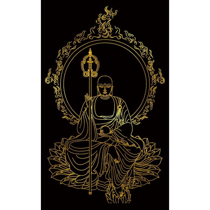 Tranh tô viền Địa Tạng Vương Bồ Tát Thangka size 40x67cm không kèm màu nhũ | Thiền Định | Dòng Tô Màu Tượng Phật