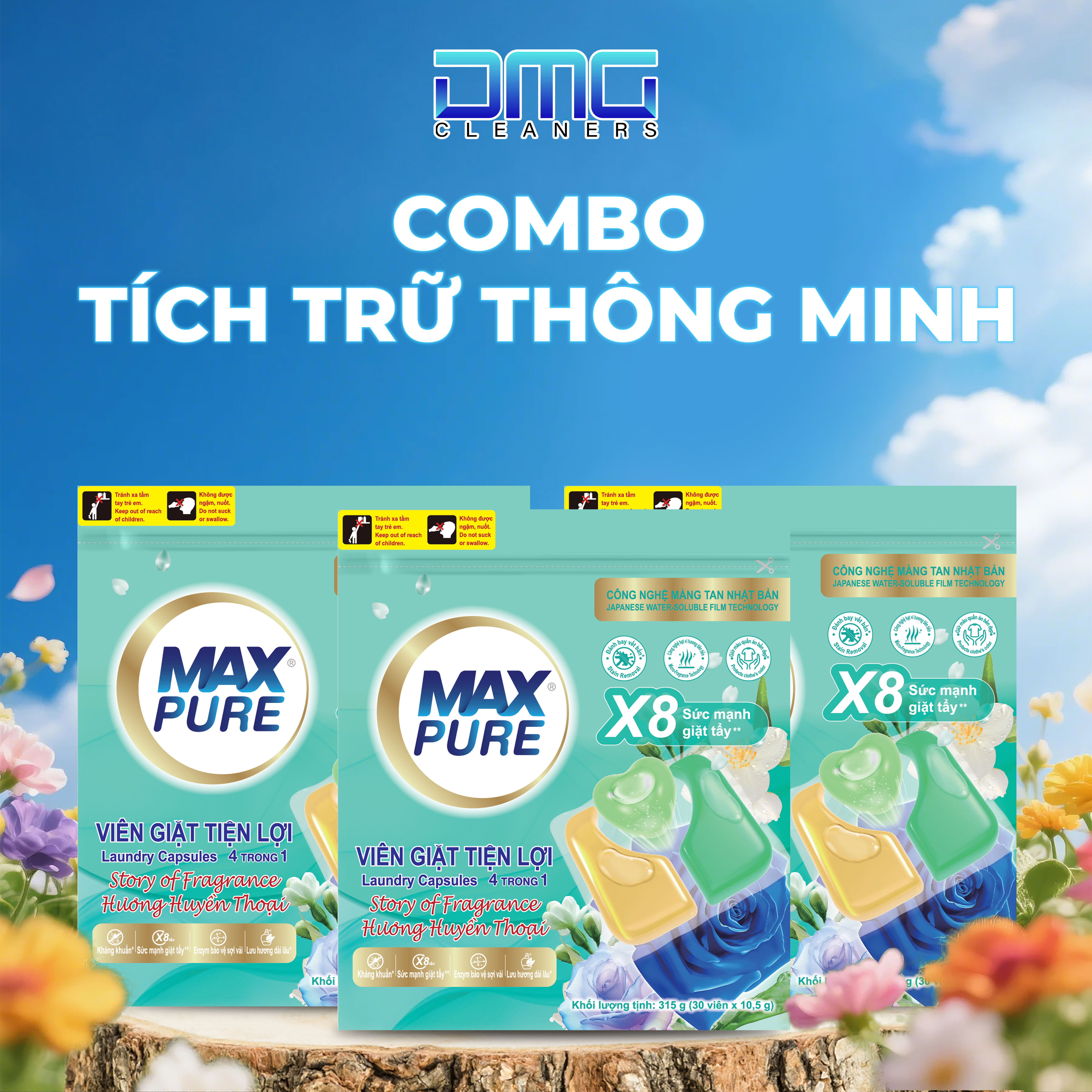 Combo Tích Trữ Thông Minh 3 Túi Viên Giặt Maxpure 4in1 Hương Huyền Thoại (Mỗi Túi 30 Viên) - Siêu Tiết Kiệm
