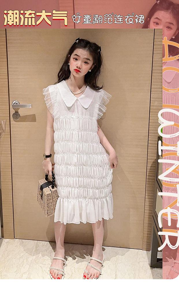 CHENGRUI Cô gái mùa hè chiffon rắn màu đầm 2023 trung bình trẻ em phong cách phương Tây thời trang mùa hè váy công chúa thời trang trẻ em