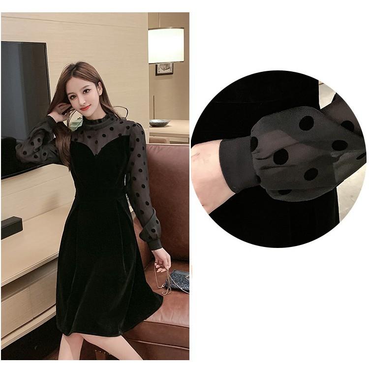 Váy cho con bú, chất liệu nhung phối tay sang chảnh