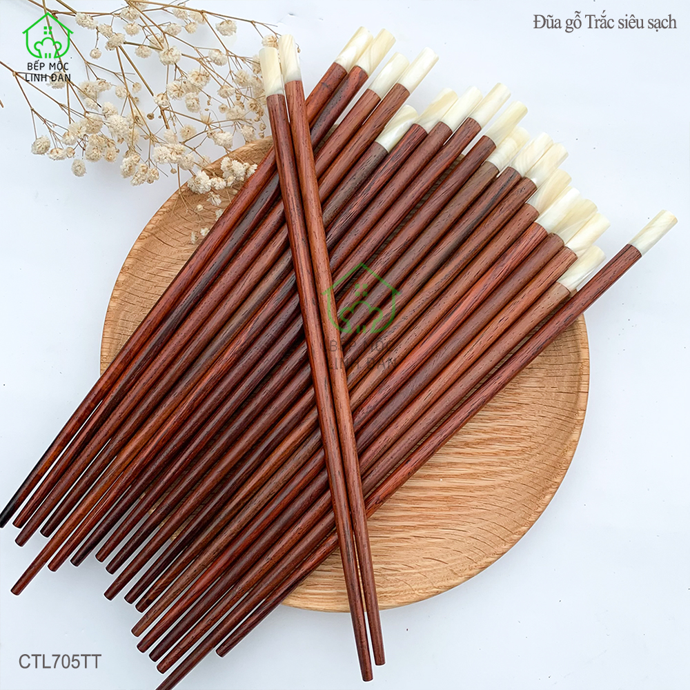 Đũa Gỗ Trắc Việt Nam Đầu Ốc Biển New Zealand - Cao Cấp, Kháng Khuẩn Siêu Sạch