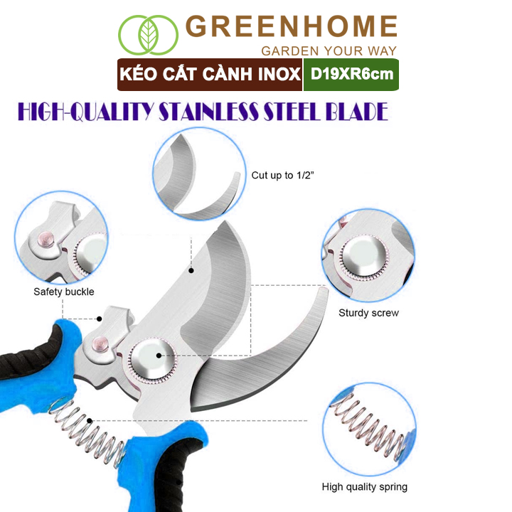 Kéo Cắt Cành Greenhome, D18xr10cm, Tỉa Hoa, Làm Vườn, Thiết Kế Tối Ưu Giảm Lực Tay, Màu Sắc Hiện Đại, Dễ Sử Dụng