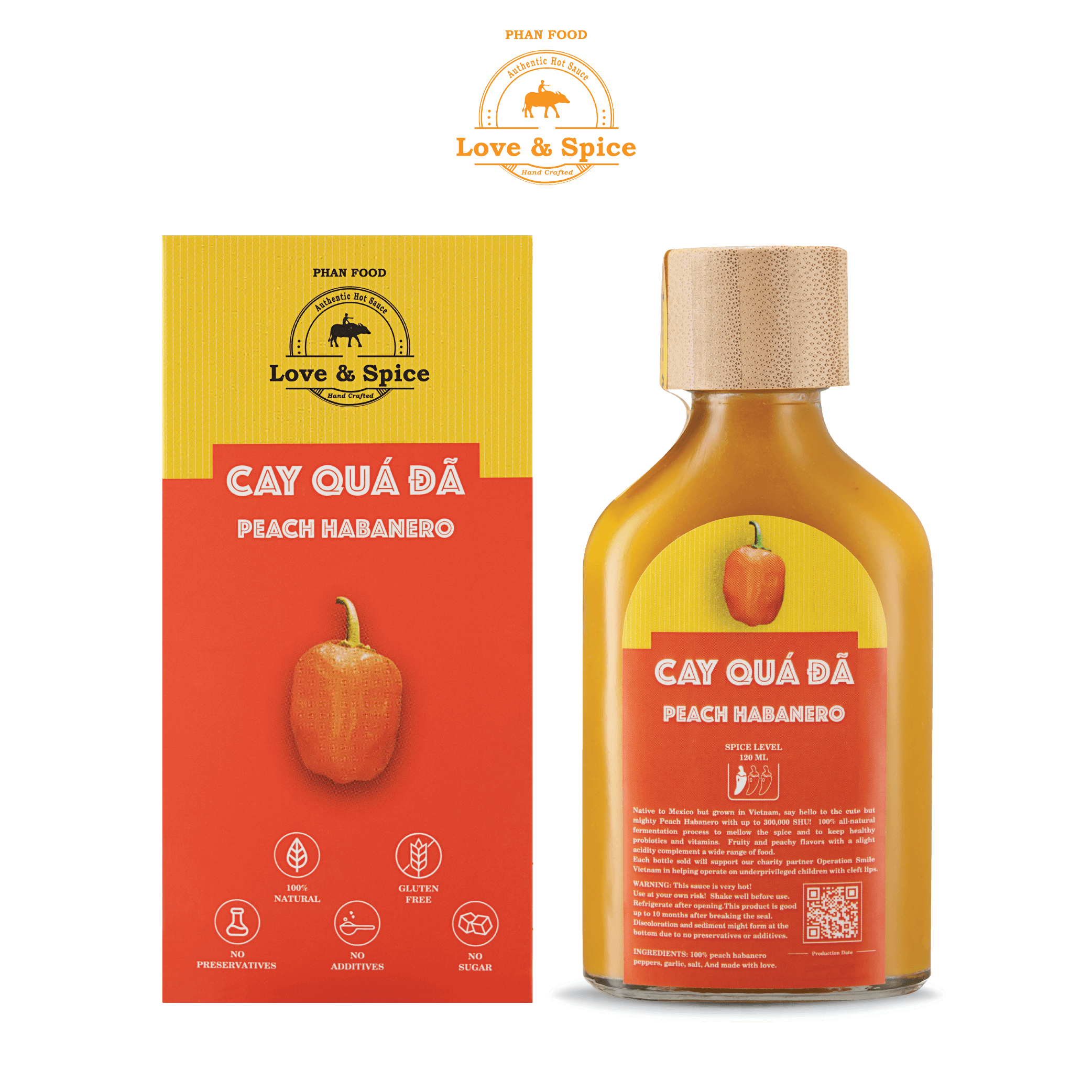 CAY QUÁ ĐÃ - Combo 12 chai tương ớt siêu cay Love & Spice  lên men tự nhiên từ ớt Peach Habanero chai 120ml x 12
