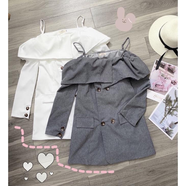 Đầm giả vest trễ vai