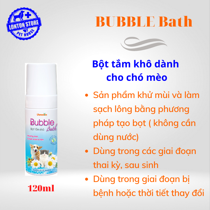 Bubble Bath - Sữa tắm khô tạo bọt dành cho chó mèo (không cần dùng nước), chai 120ml