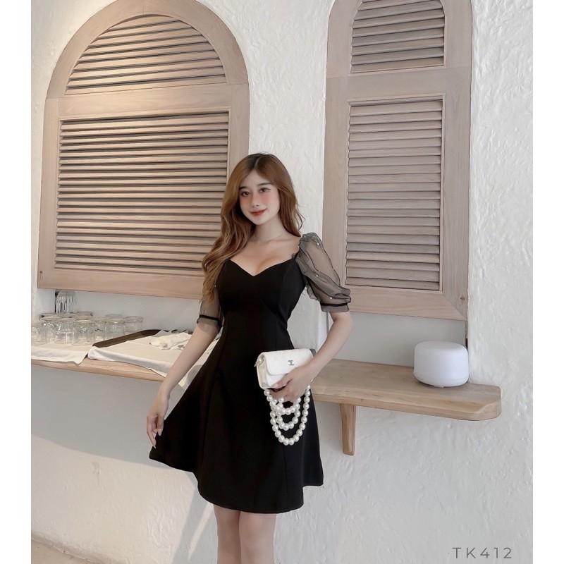 Đầm đen xoè nhẹ tay đính ngọc đi tiệc, đi làm