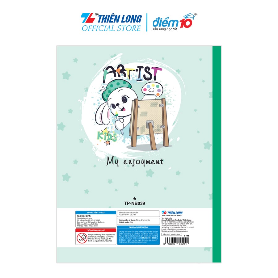 Tập học sinh 96 trang 4 ô ly vuông 60 gsm Điểm 10 TP-NB039