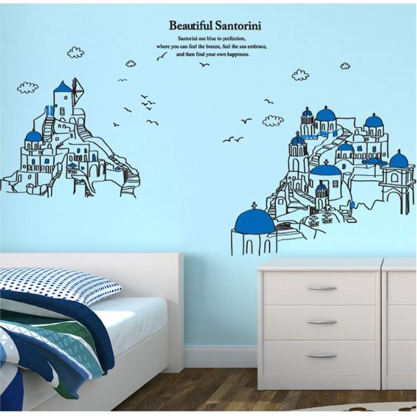 Decal trang trí Tranh Vẽ Thành Phố Cổ Xanh