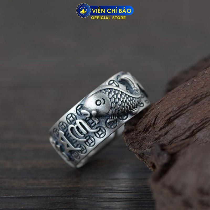 Nhẫn bạc nam Cá chép Lục Tự Chân Ngôn chất liệu bạc Thái 925 thời trang phụ kiện trang sức Viễn Chí Bảo N101173