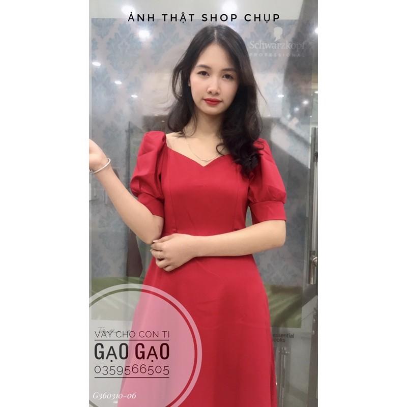 váy đỏ cổ V cho con bú