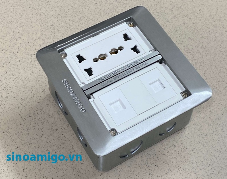Ổ điện âm sàn nắp trượt Sinoamigo SFP-2L màu bạc chính hãng