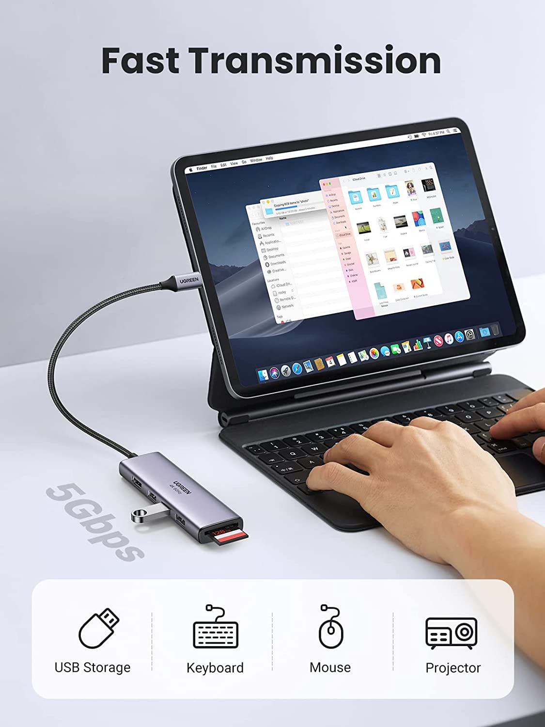 Hub Chuyển Đổi Ugreen USB-C sang 1xHDMI + 3xUSB3.0 + SD/TF 4K 60Hz CM511- hàng chính hãng