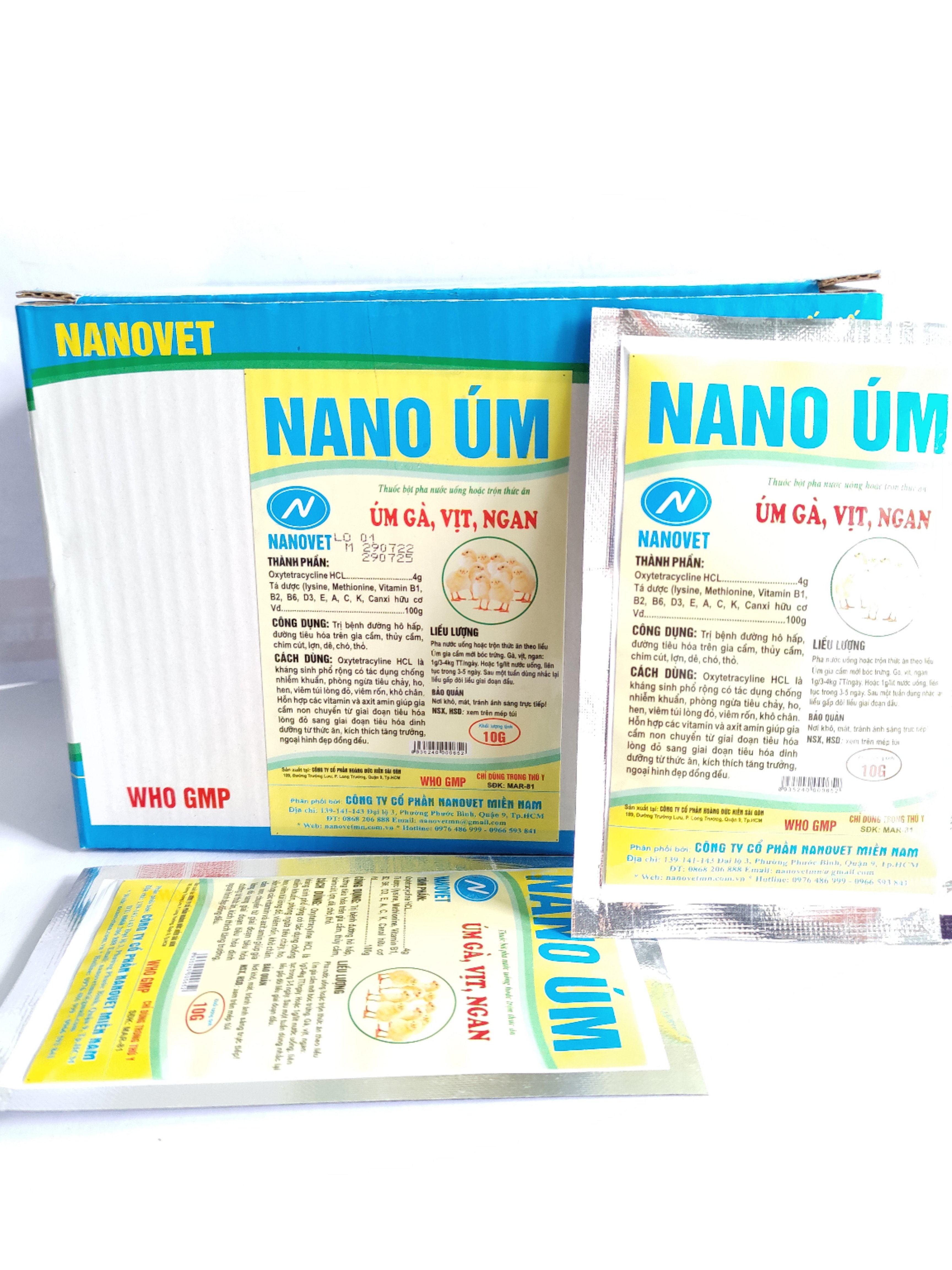 NANO NANO ÚM 10G thuốc bột pha nước uống hoặc trộn thức ăn úm gà, vịt, ngan