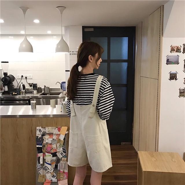 Yếm quần nữ kaki trắng túi trước ulzzang hàn quốc