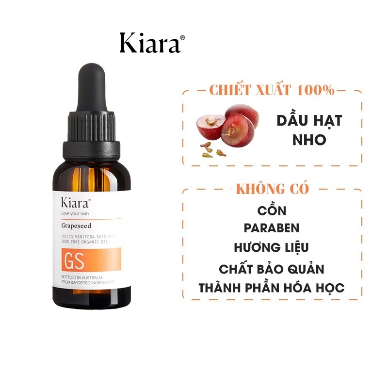 Combo 2 Chai Dầu Dưỡng Da Mờ Thâm Sáng Mịn Kiara Grapeseed Oil 2x30ml