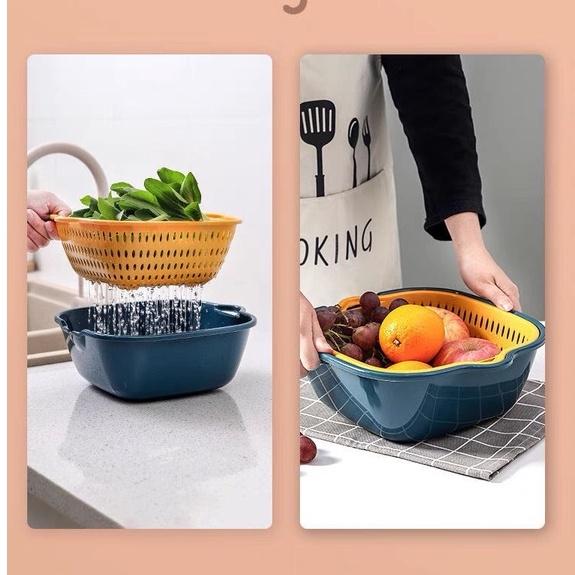 Set rổ 6 món/ bộ 3 rổ kèm 3 chậu nhựa đựng đồ ráo nước cực tiện ích 2in1