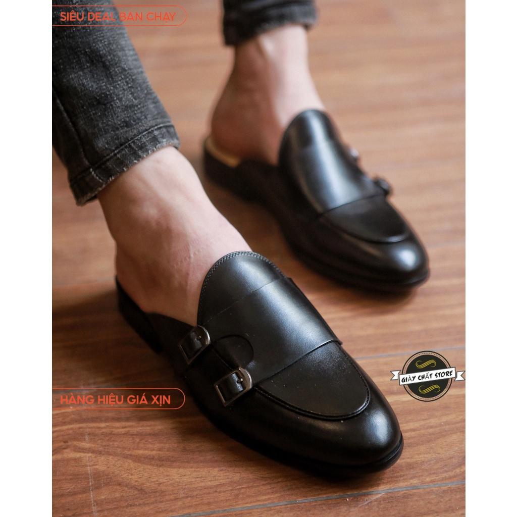 Giày Sục Nam Đai 2 khóa Da Pu Nguyên Tấm Trẻ Trung Cao Cấp Mã M641 B2