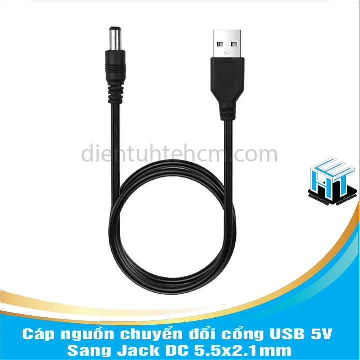 Cáp nguồn chuyển đổi cổng USB 5V Sang Jack DC 5.5x2.1mm