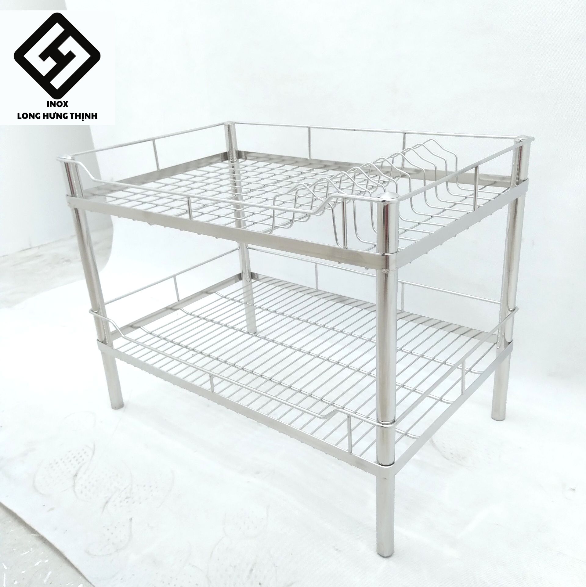 Kệ chén bát 100% INOX 304 cao cấp 2 tầng 38x60x46 cm , dụng cụ nhà bếp tiện lợi, kệ bếp Inox đa năng úp bát phòng bếp