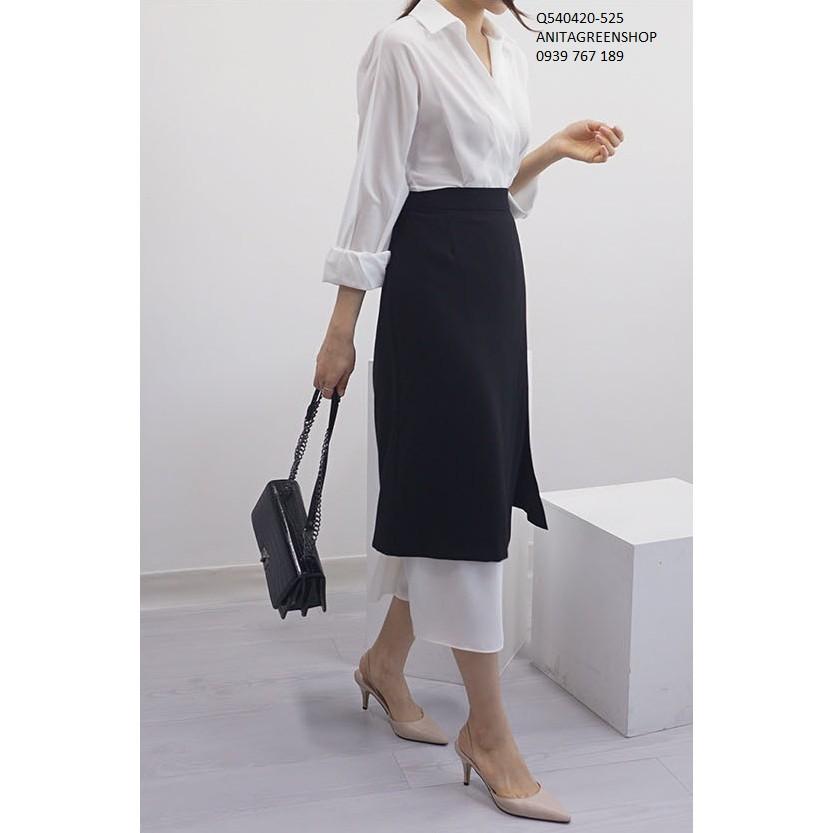 Q540420 SET ÁO SƠ MI VÀ CHÂN VÁY PHỐI MÀU