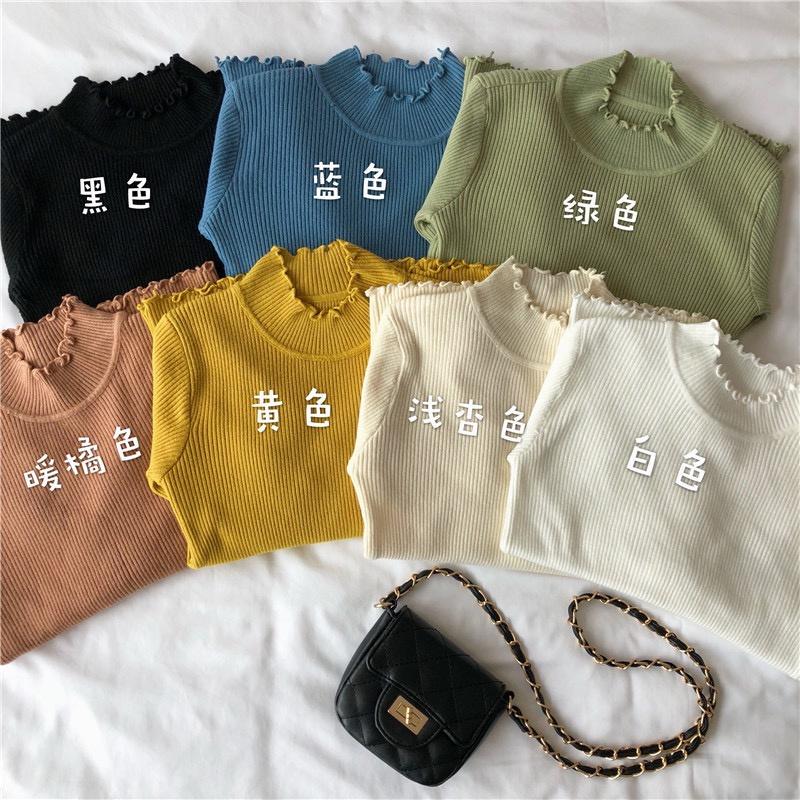 MS236 Áo len tăm nữ cao cổ 3p viền bèo