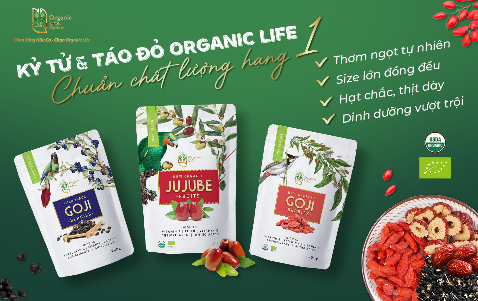 Hắc kỷ tử hoang dã Organic Life 200g (Vùng Cao nguyên Thanh Hải - Tây Tạng)