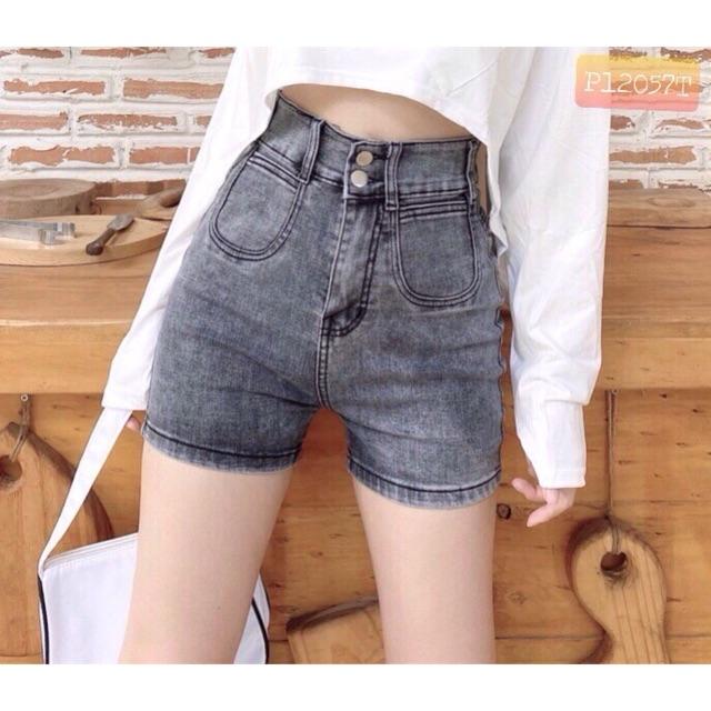 Quần short jean nữ Big Size lưng cao trên rốn, co dãn mạnh, lưng 2 nút phom rộng rãi dành cho người béo 60kg~90kg 3516