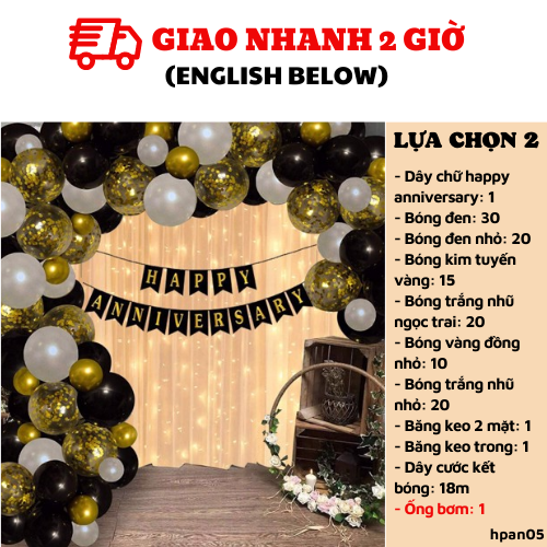 Bộ bong bóng trang trí tiệc kỷ niệm, phòng cưới happy anniversary set hpan05