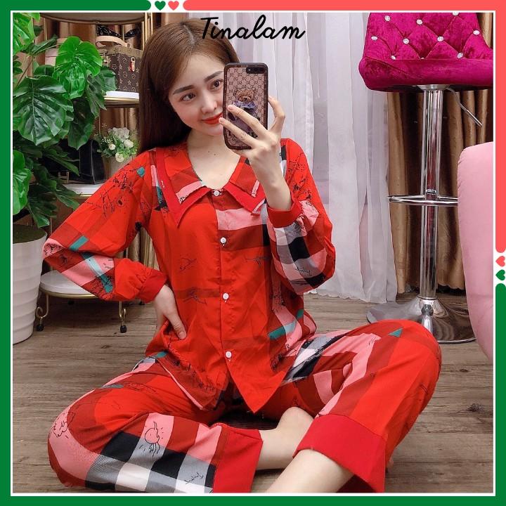 Đồ Bộ Pijama Nữ  Đồ Bộ Mặc Nhà Nữ Tay Dài, Quần Dài Chất Lụa Mango Cao Cấp, Không Nhăn DBTDQD34