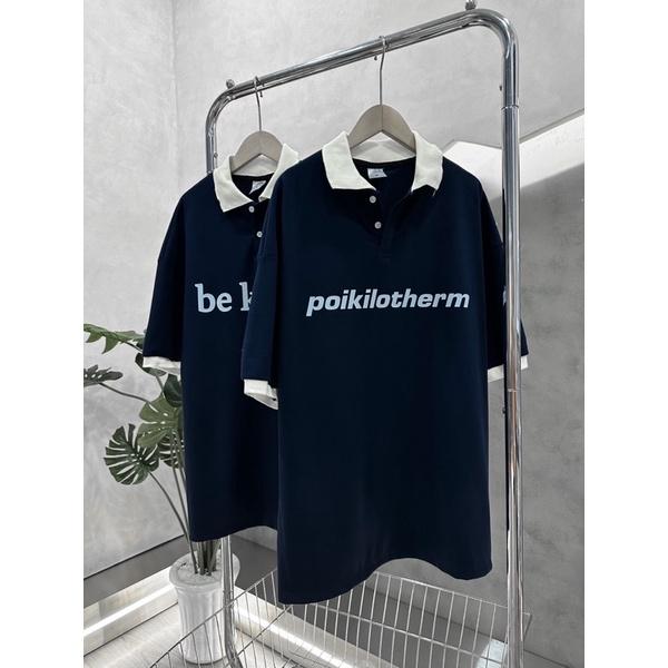 Áo polo đen xanh polo nam phong cách hàn quốc in nhiều chữ