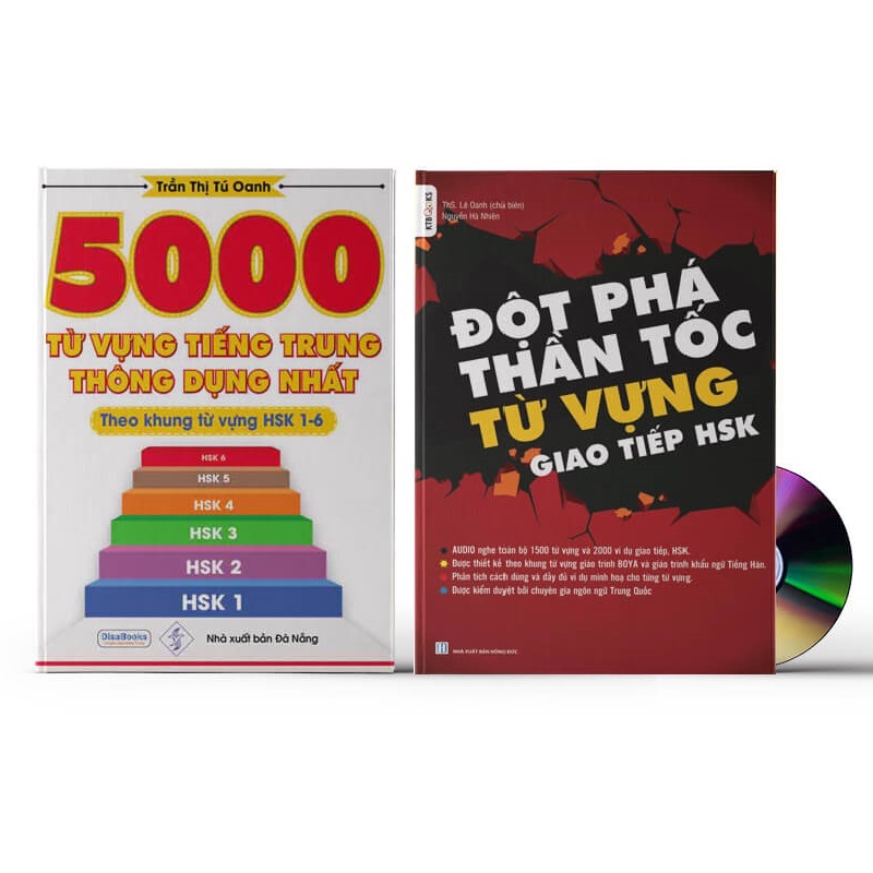 Sách- Combo 2 sách 5000 từ vựng tiếng Trung thông dụng nhất theo khung HSK từ HSK1 đến HSK6+Đột phá từ vựng HSK giao tiếp tập 1 +DVD tài liệu