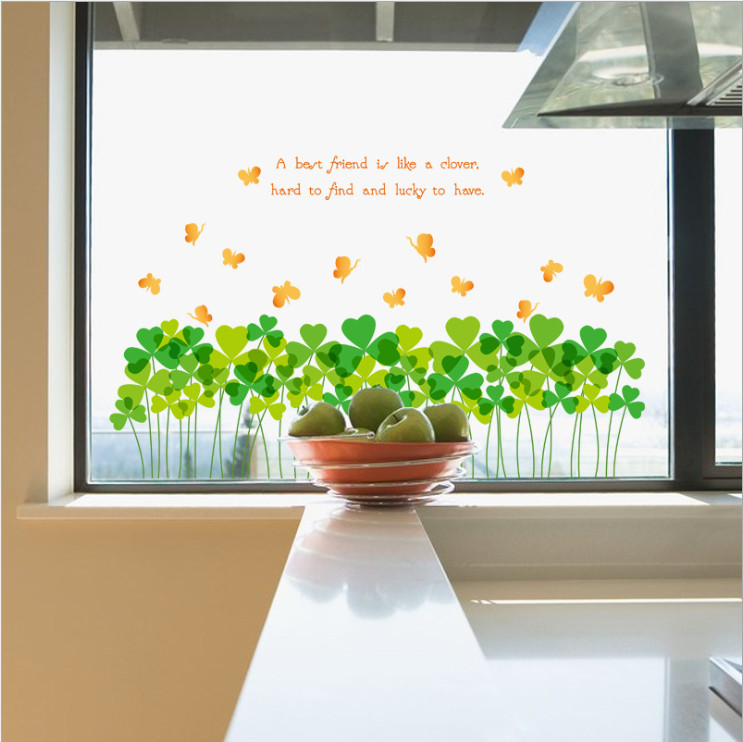 Decal dán chân tường trang trí nhà cửa đẹp lạ Cỏ bốn lá may mắn số 3 DCT043 - 2 bộ (60 x 200 cm)