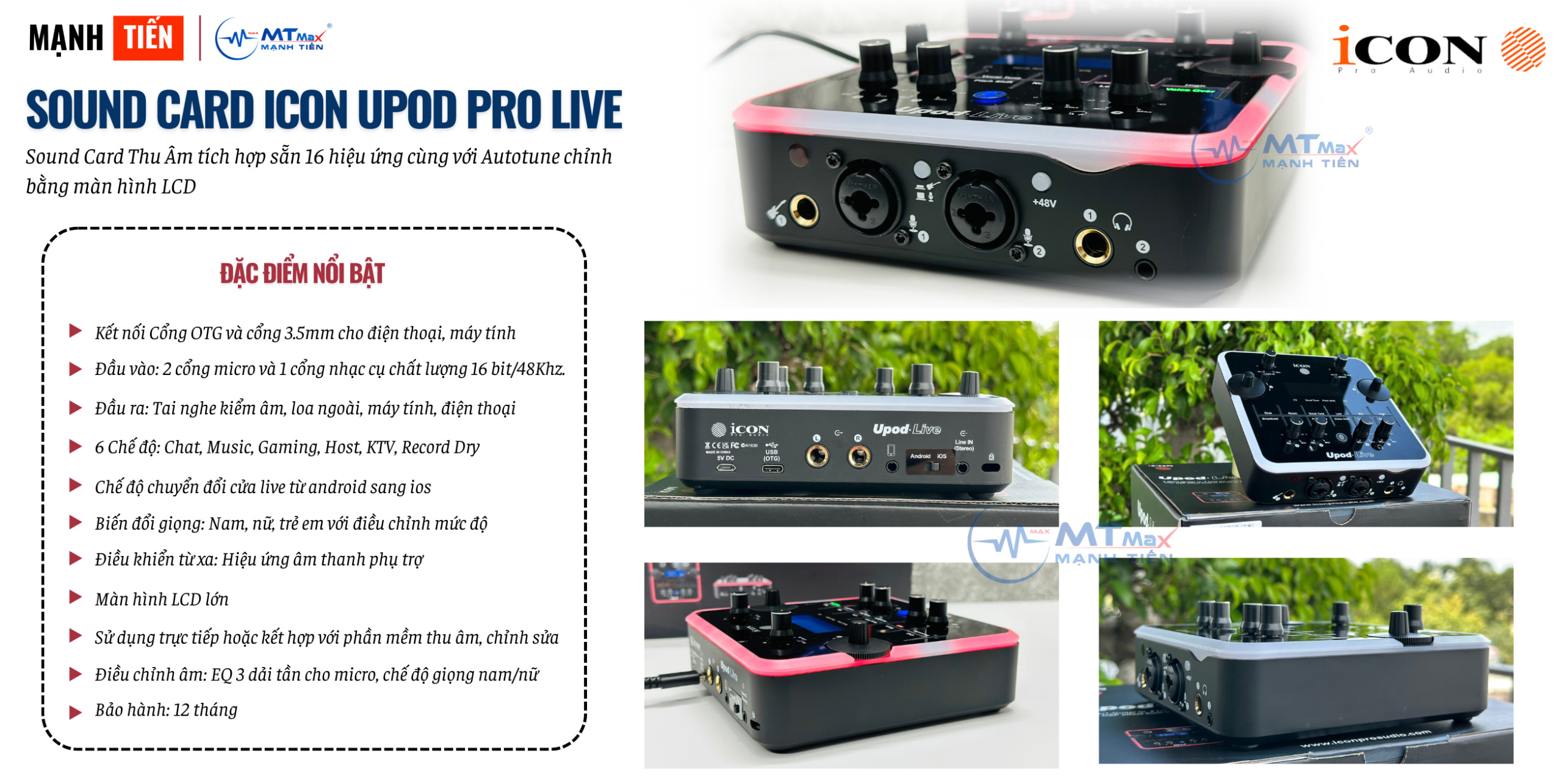 Sound Card Livestream Icon Upod Live Cao Cấp Tương Thích Android, IOS, Window, Mac Hàng Chính Hãng