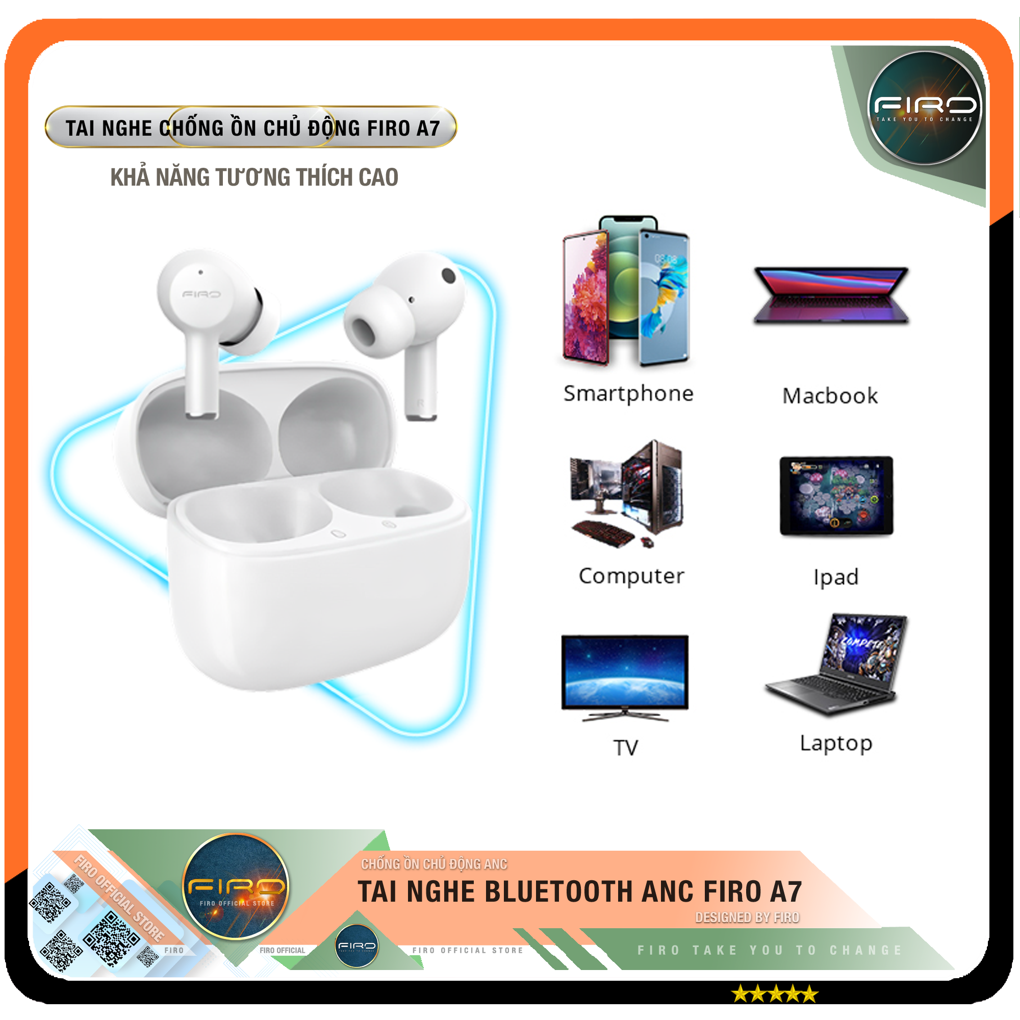 Tai Nghe Bluetooth FIRO Fi5 Pro2 - Tai Nghe Không Dây FIRO Công Nghệ Bluetooth V5.3 - Kháng Nước IPX5 - Điều Khiển Cảm Ứng Thông Minh - Âm Bass Cực Hay - Chống Ồn Cực Tốt - Tai Nghe FIRO Fi5 Pro2 Tương Thích Với Tất Cả Dòng Máy - Hàng Chính Hãng