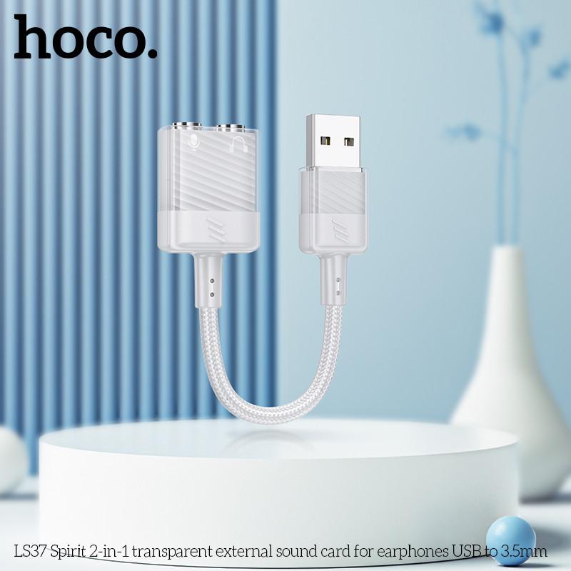 Dây cáp chuyển đổi âm thanh 3.5 Hoco LS37 Spirit cho tai nghe USB, Type C to 3.5 hàng chính hãng - USB ra 2 cổng 3.5