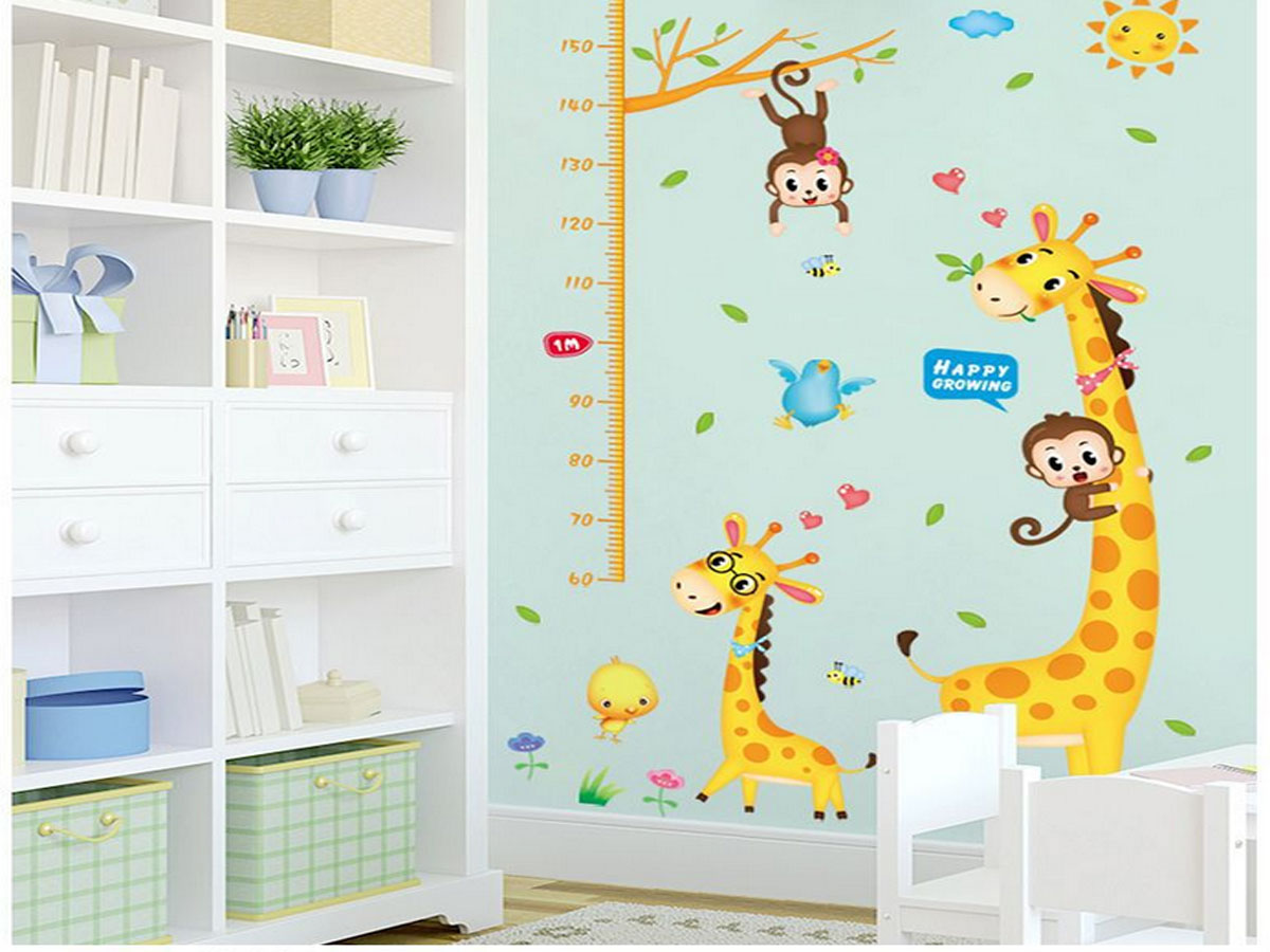 Decal dán tường thước đo chiều cao hươu cao cổ xl8337