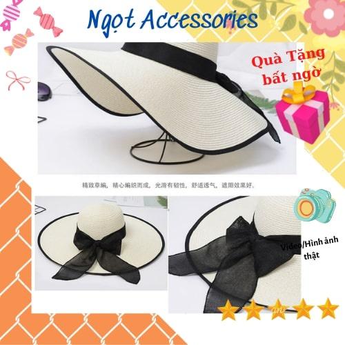 Mũ Cói Rộng Vành Nón Cối Đi Biển Vành Rộng Nữ Thời Trang Ngọt Accessories Đai Nơ Ngọt Ngào Phong Cách Vintage Chống Nắng