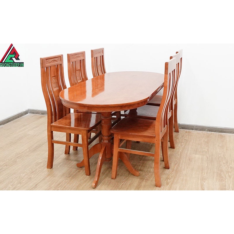 Bộ bàn ăn hình bầu dục 6 ghế màu cánh dán