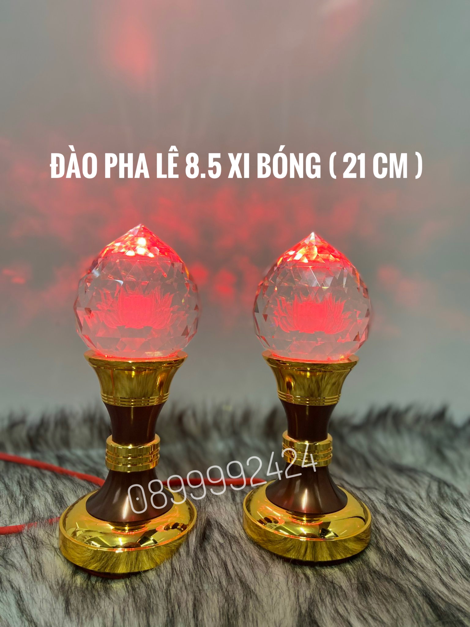 ĐÈN THỜ PHA LÊ CAO CẤP ĐÀO 8.5 IN XI BÓNG (21cm) 1 CẶP