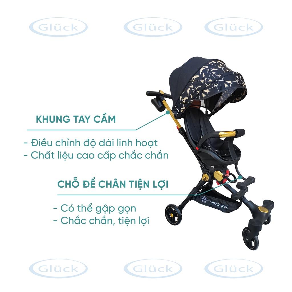 Xe đẩy em bé xoay 360 độ, xe đẩy cho bé sơ sinh gấp gọn tay cầm giúp ba mẹ điều khiển dễ dàng, xe đẩy em bé GLUCK BABY