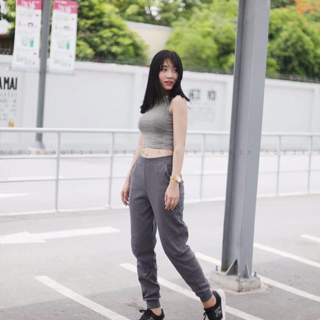Quần Jogger Nữ Thun Gân , quần thể thao bo gấu cá tính
