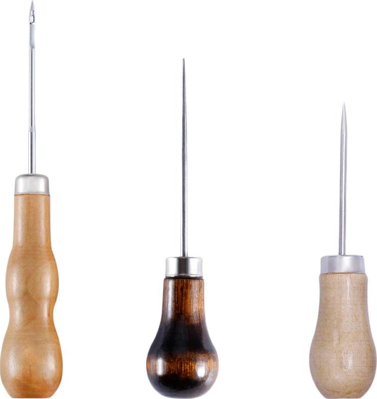 3 Chiếc Tay Cầm Bằng Gỗ Awl Da Thủ Công Khâu Awl DIY May Da Dụng Cụ