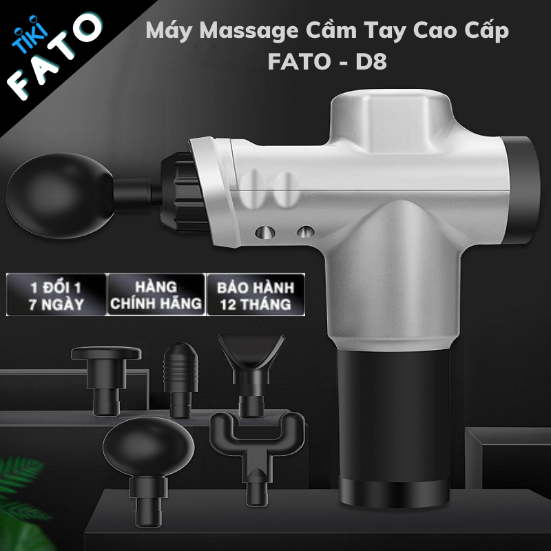 Máy Massage Cầm Tay Cao Cấp FATO D8 (Kèm 8 đầu thay thế) - Thiết bị chăm sóc sức khỏe không thể thiếu cho mỗi gia đình - Món quà sức khỏe thiết thực cho những người thân yêu - Hàng Chính Hãng