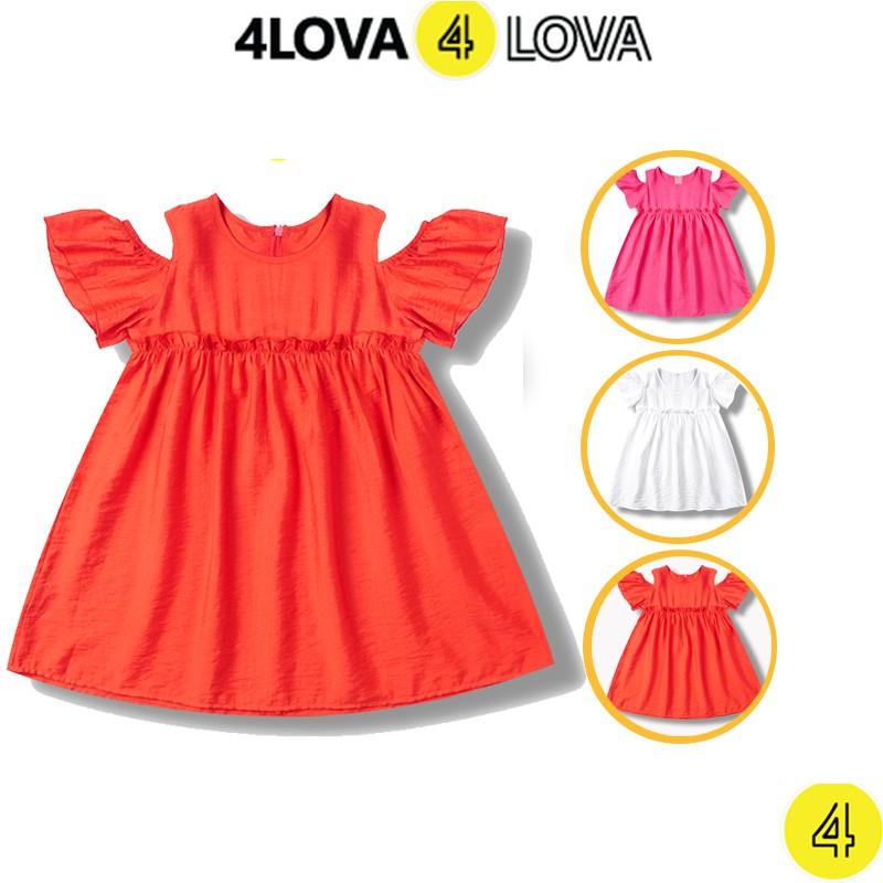 Váy bé gái 4lova chất liệu đũi cotton dáng rơi vai đáng yêu cho bé hàng chính hãng