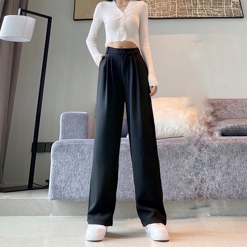 Quần ống rộng chùm gót cạp cao 1 khuy dài 100cm vải tây chuẩn form quần culottes