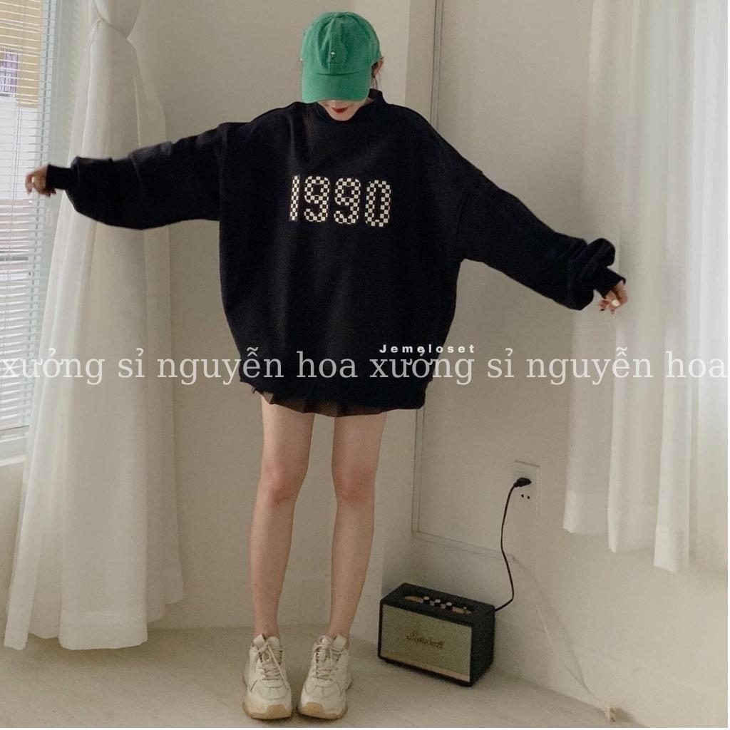 áo sweater nỉ nữ in số 1990 form dáng rộng unisex chất nỉ ngoại dày dặn đẹp chuẩn hình