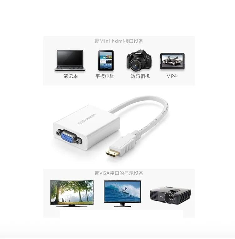 Ugreen UG40271MM112TK 15CM Màu Trắng Bộ chuyển Mini HDMI sang VGA kém cổng âm thanh - HÀNG CHÍNH HÃNG