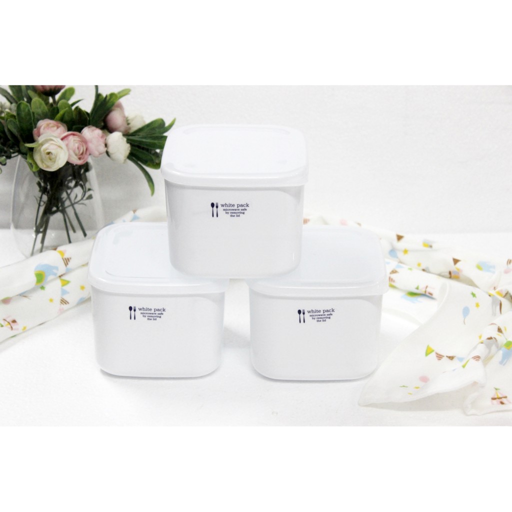 Bộ 2 hộp nhựa vuông chứa đựng thực phẩm khô White Pack tiện dụng - Hàng nội địa Nhật 